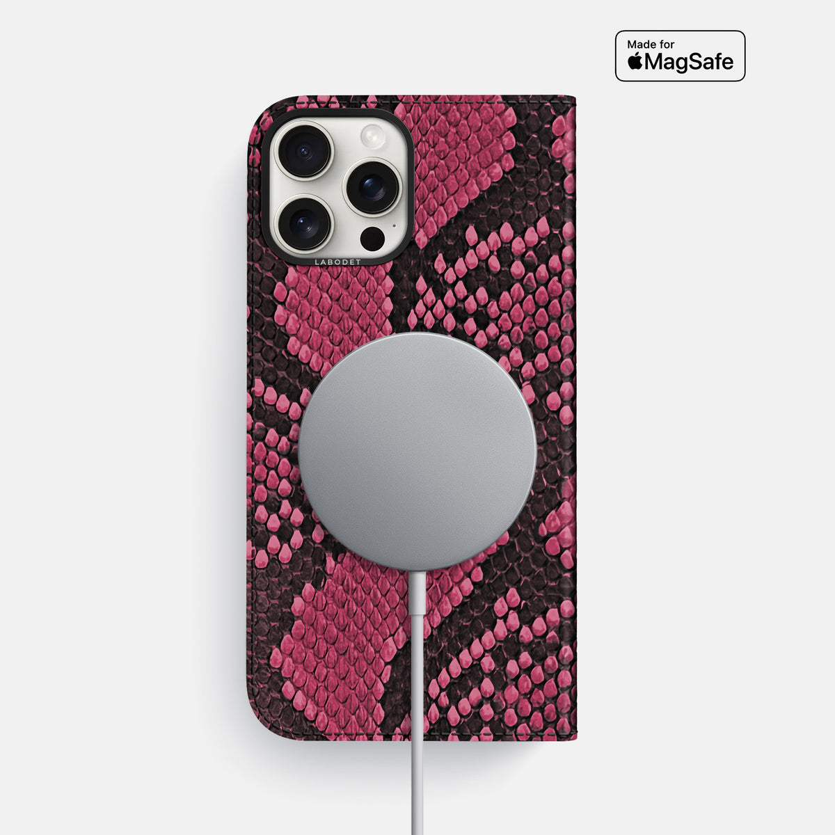 Burgundy iPhone 16 Pro Max Folio Case In Python with Black Metal -3 | Burgundy-Black