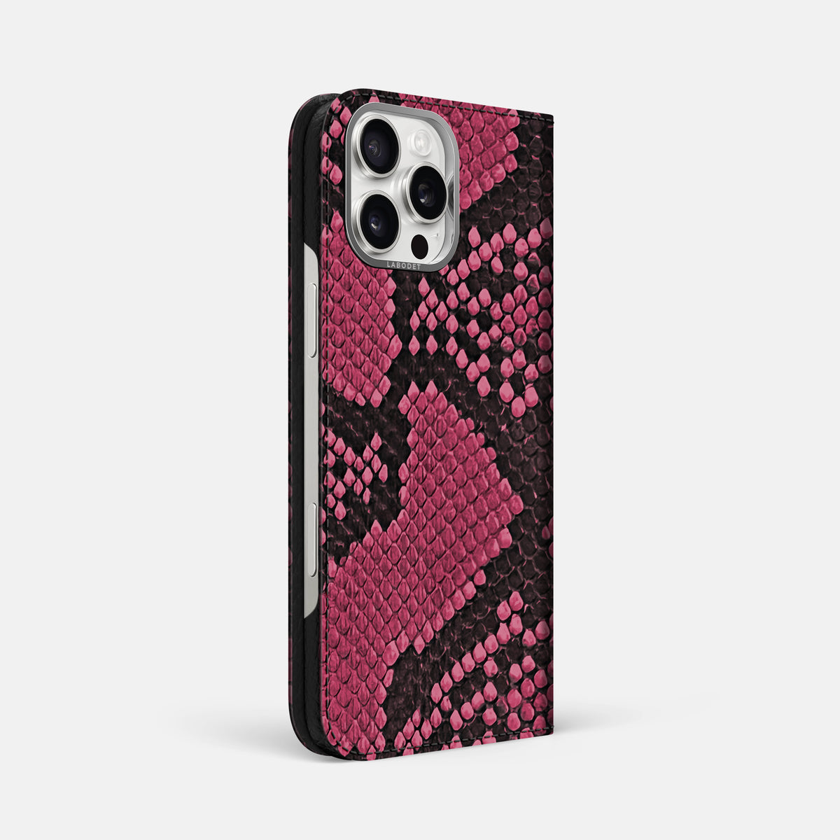 Burgundy iPhone 16 Pro Max Folio Case In Python with Steel Metal -1 | Burgundy-Steel