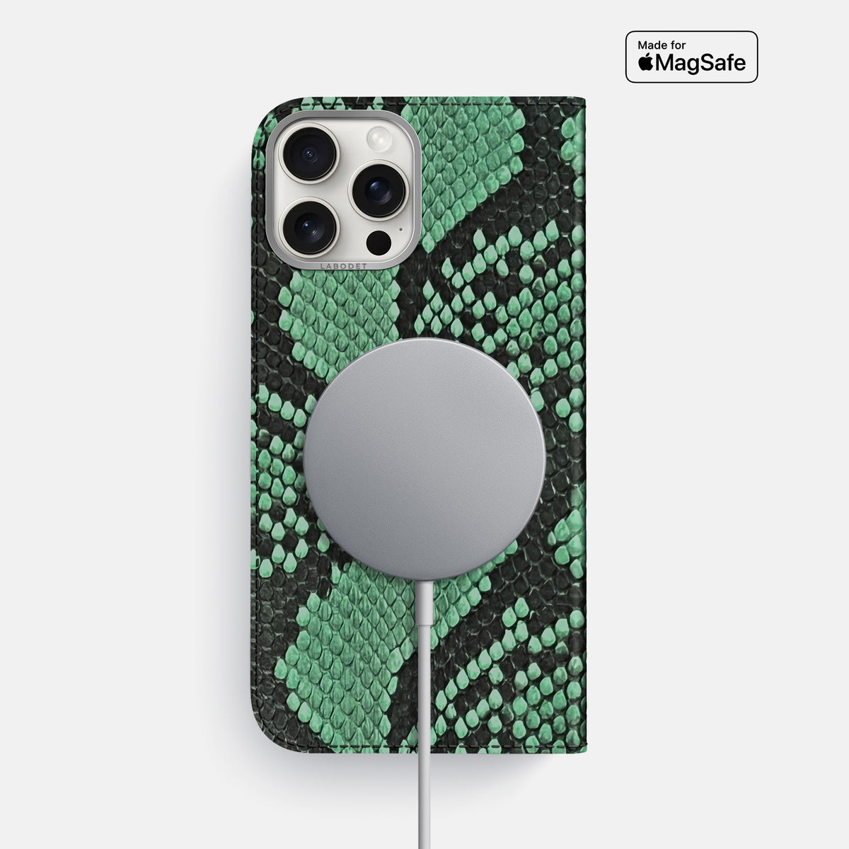 Forest-Green iPhone 16 Pro Max Folio Case In Python with Steel Metal -3 | Forest-Green-Steel