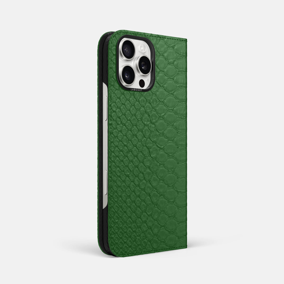 Green iPhone 16 Pro Max Folio Case Python with Black Metal -1 | Green-Black