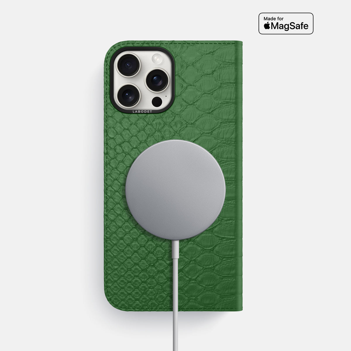 Green iPhone 16 Pro Max Folio Case Python with Black Metal -3 | Green-Black