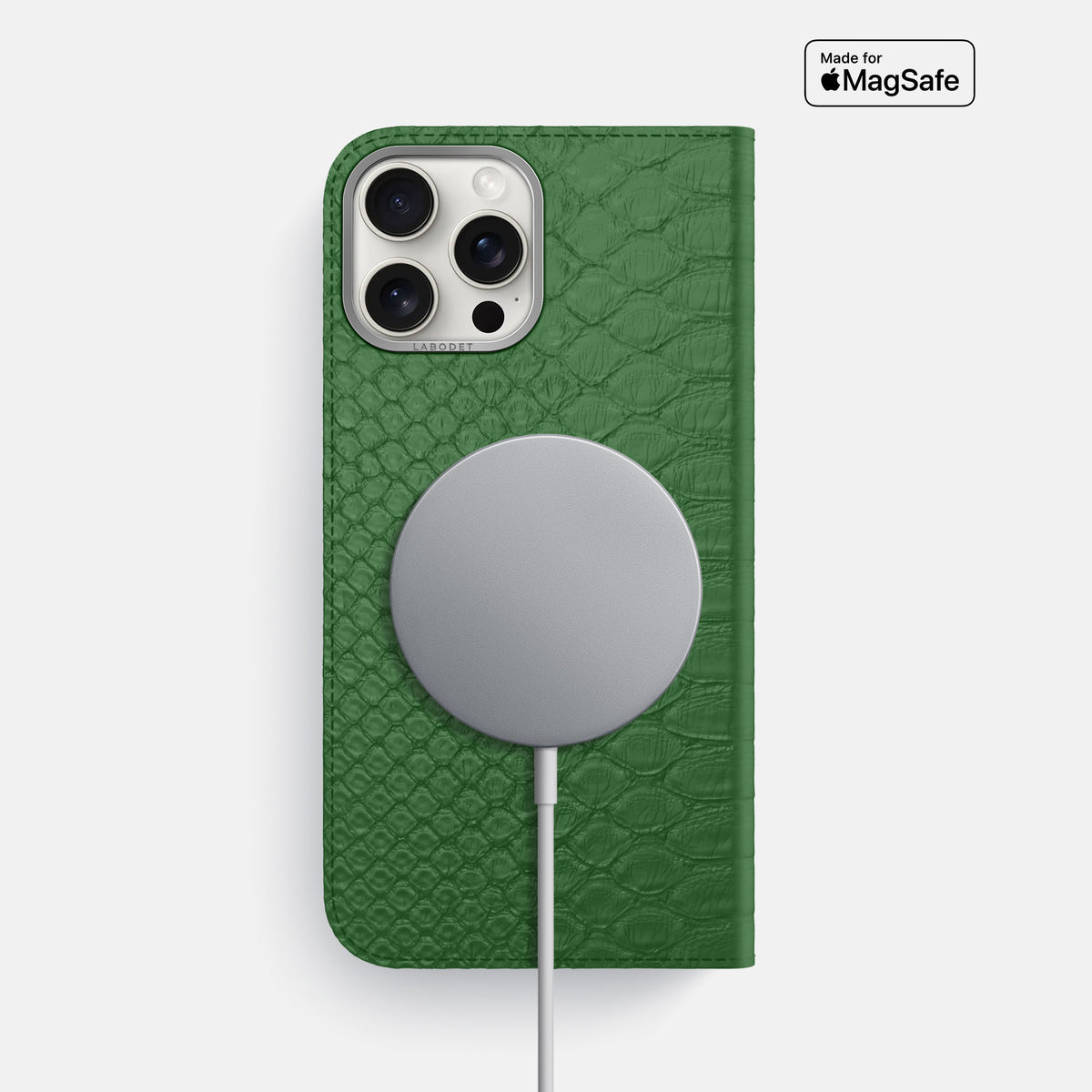 Green iPhone 16 Pro Max Folio Case Python with Steel Metal -3 | Green-Steel