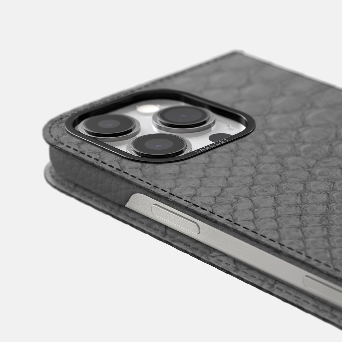 Grey iPhone 16 Pro Max Folio Case Python with Black Metal -5 | Grey-Black