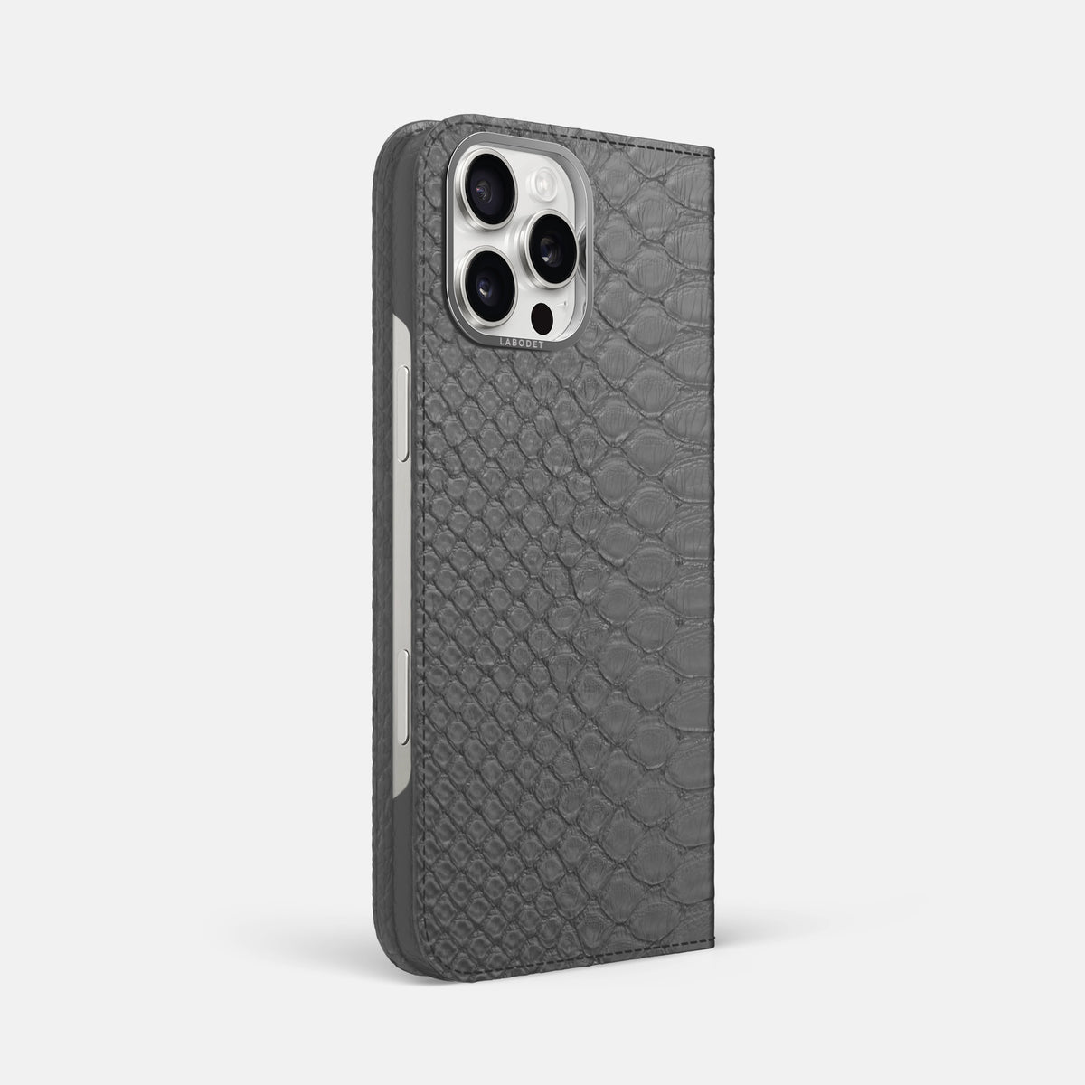 Grey iPhone 16 Pro Max Folio Case Python with Steel Metal -1 | Grey-Steel