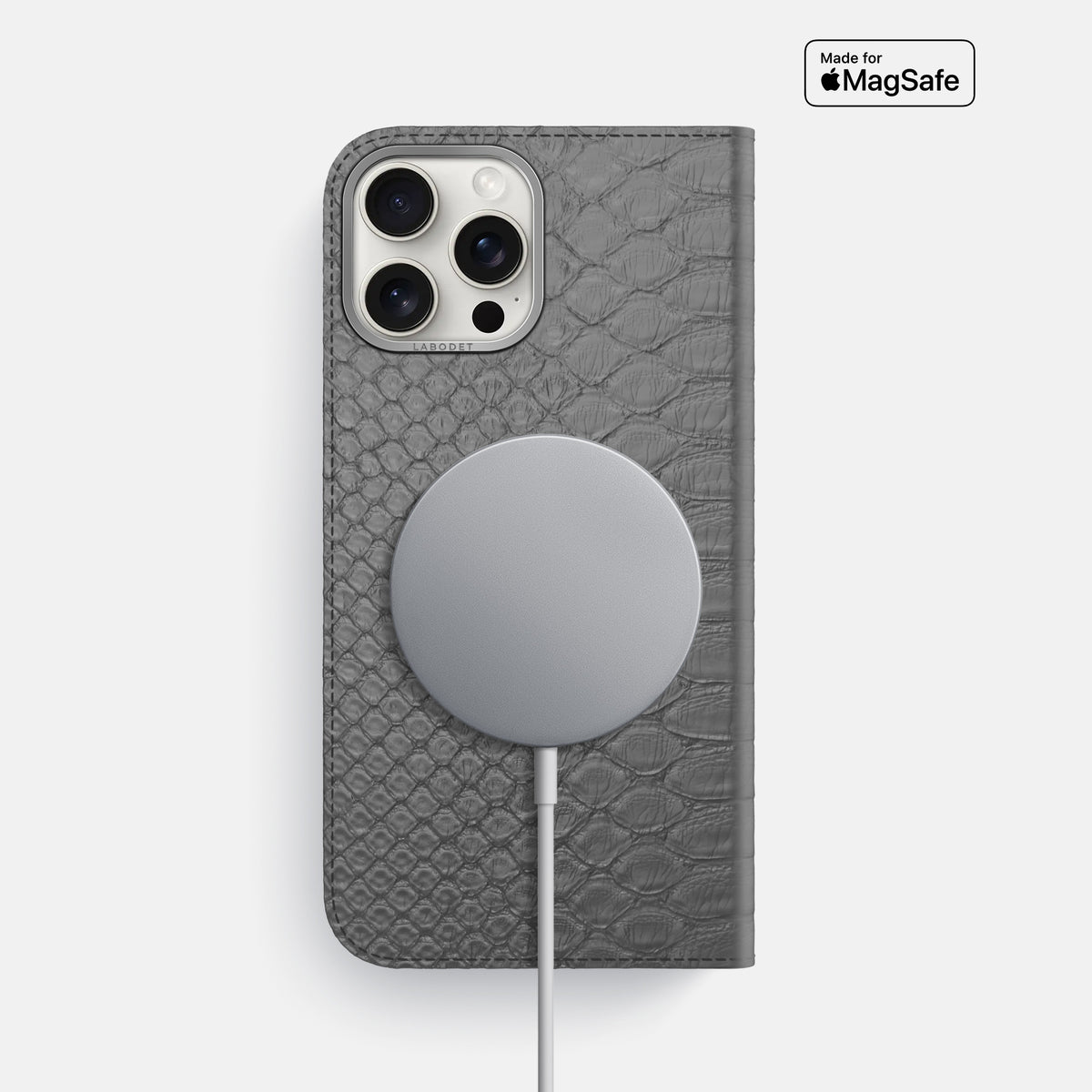 Grey iPhone 16 Pro Max Folio Case Python with Steel Metal -3 | Grey-Steel