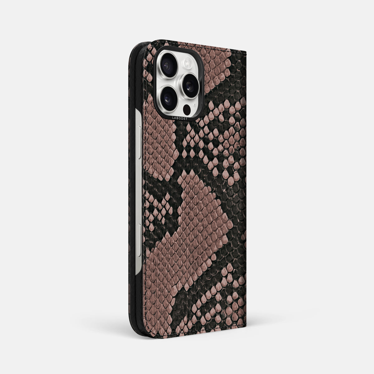 Mahogany-Brown iPhone 16 Pro Max Folio Case In Python with Black Metal -1 | Mahogany-Brown-Black
