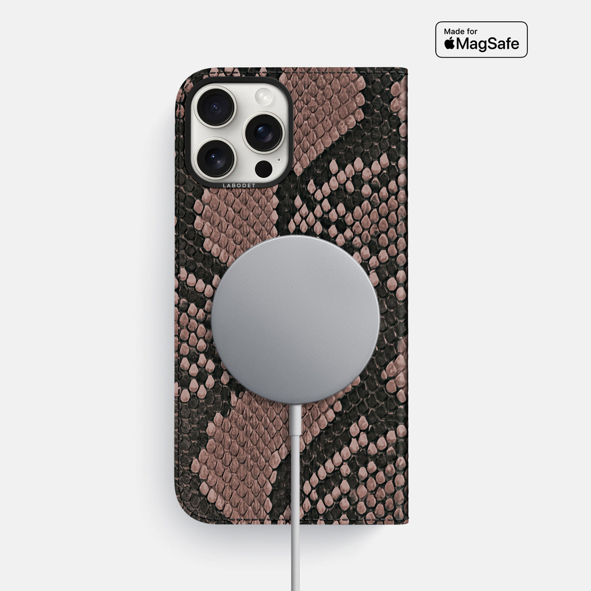 Mahogany-Brown iPhone 16 Pro Max Folio Case In Python with Black Metal -3 | Mahogany-Brown-Black