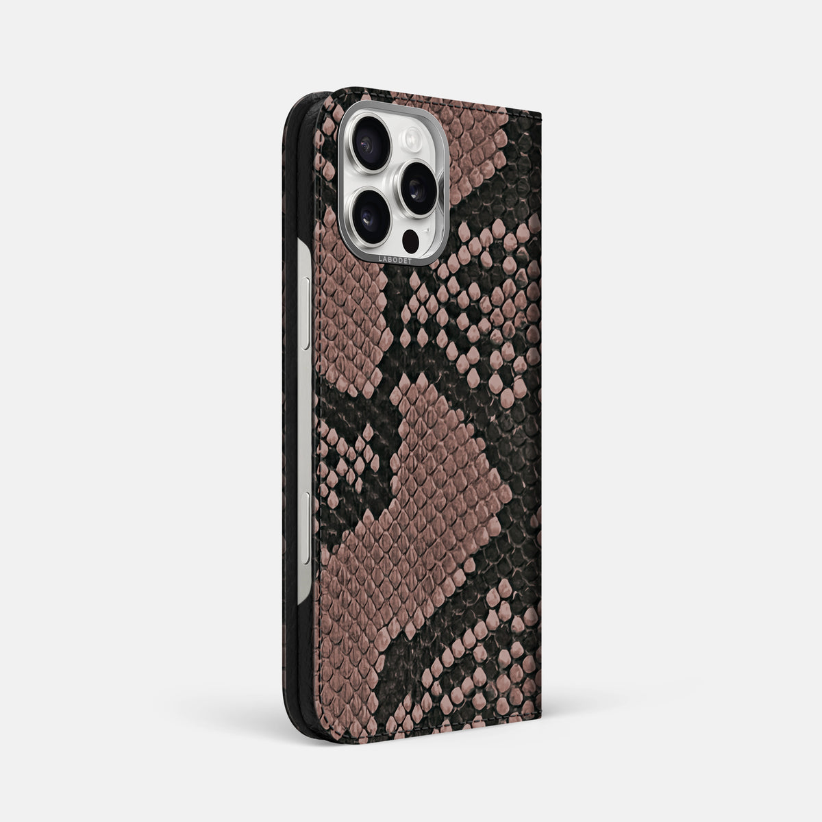 Mahogany-Brown iPhone 16 Pro Max Folio Case In Python with Steel Metal -1 | Mahogany-Brown-Steel