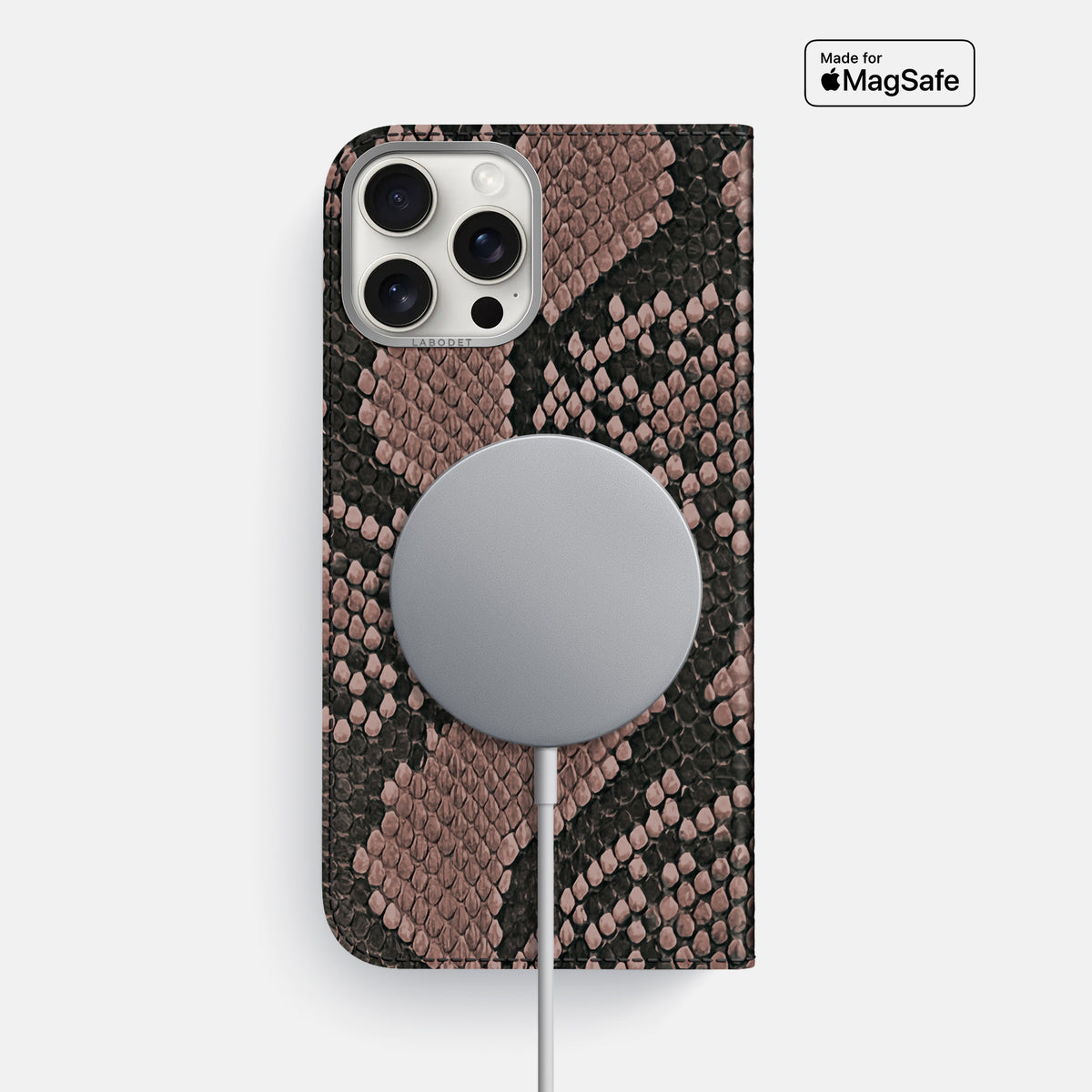 Mahogany-Brown iPhone 16 Pro Max Folio Case In Python with Steel Metal -3 | Mahogany-Brown-Steel