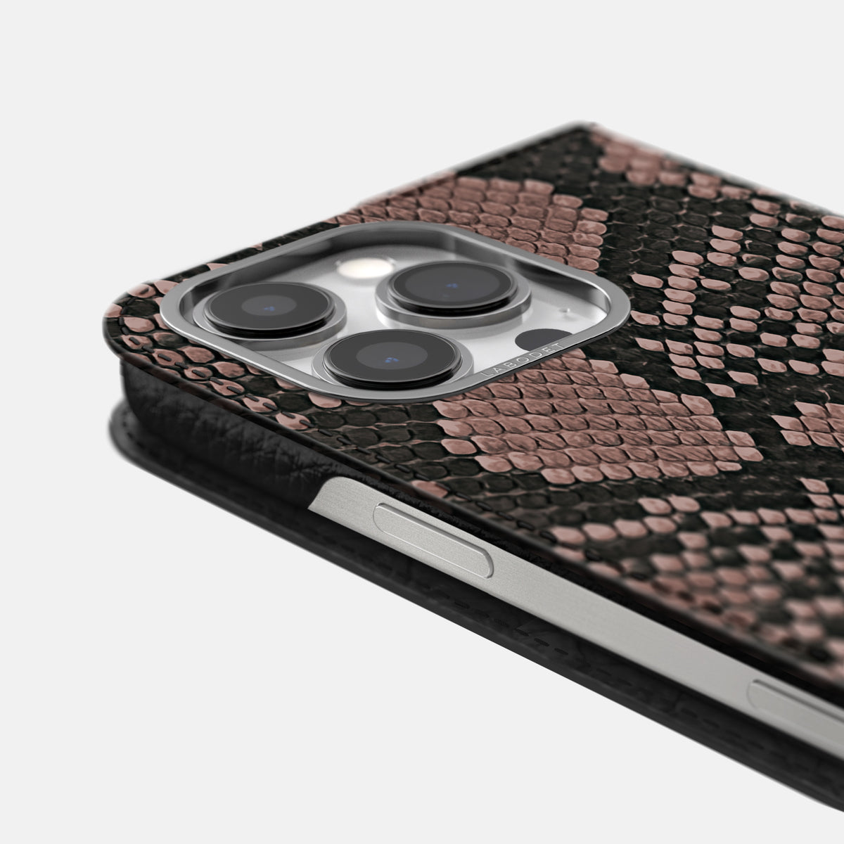 Mahogany-Brown iPhone 16 Pro Max Folio Case In Python with Steel Metal -5 | Mahogany-Brown-Steel