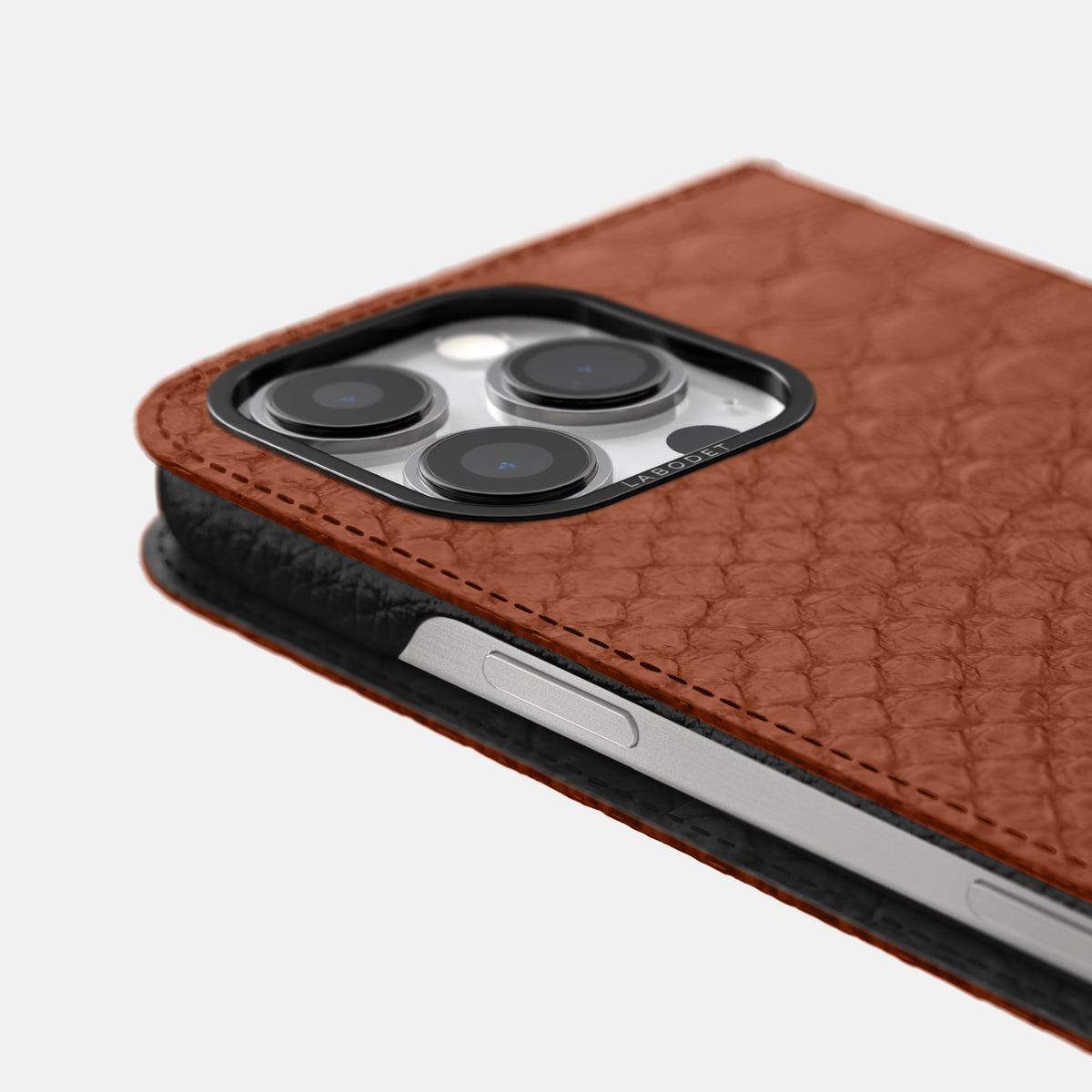 Medium Brown iPhone 16 Pro Max Folio Case Python with Black Metal -5 | Medium-Brown-Black