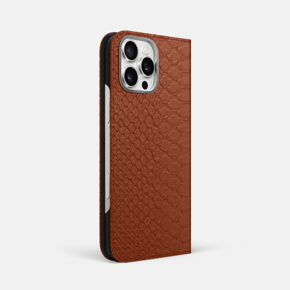 Medium Brown iPhone 16 Pro Max Folio Case Python with Steel Metal -1 | Medium-Brown-Steel