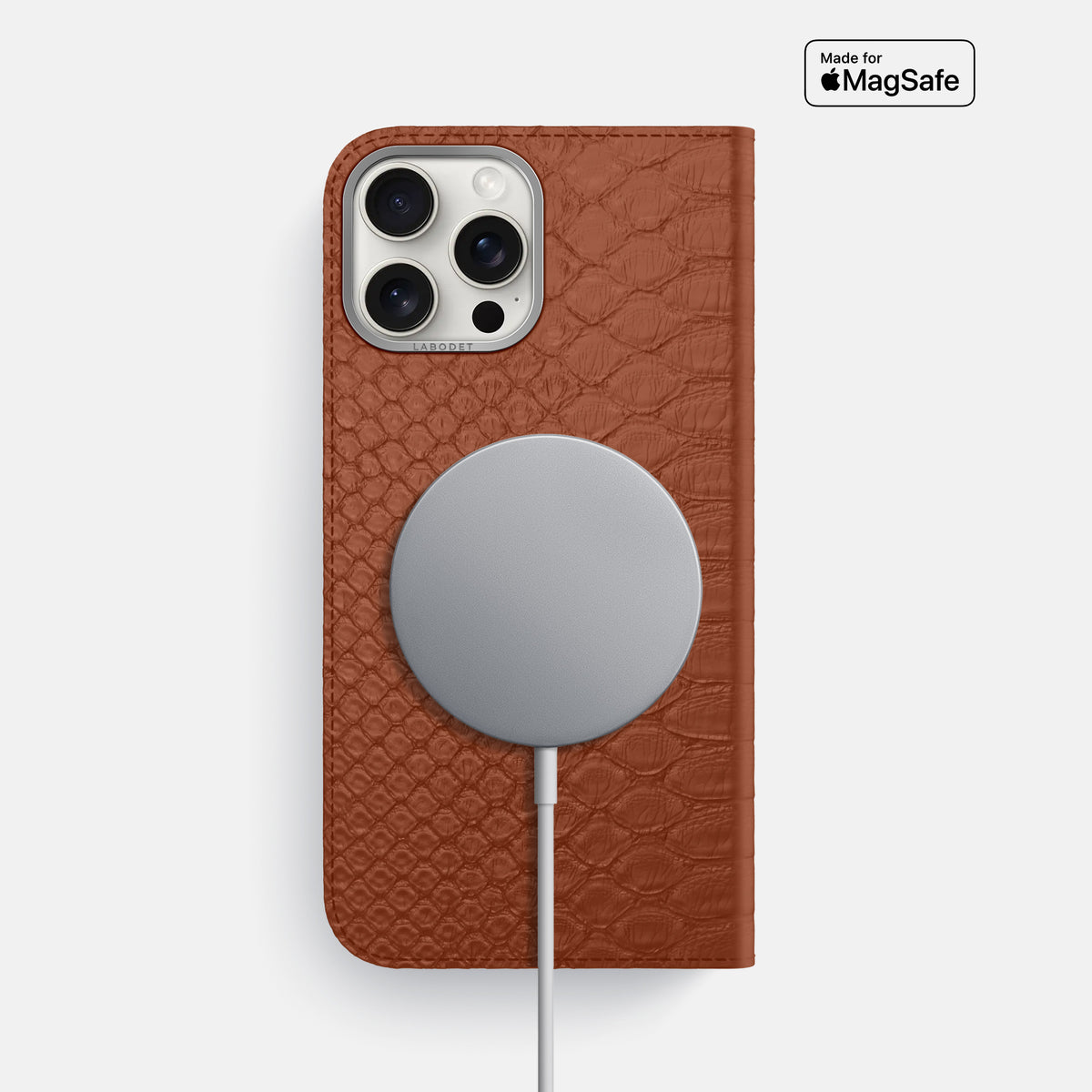 Medium Brown iPhone 16 Pro Max Folio Case Python with Steel Metal -3 | Medium-Brown-Steel