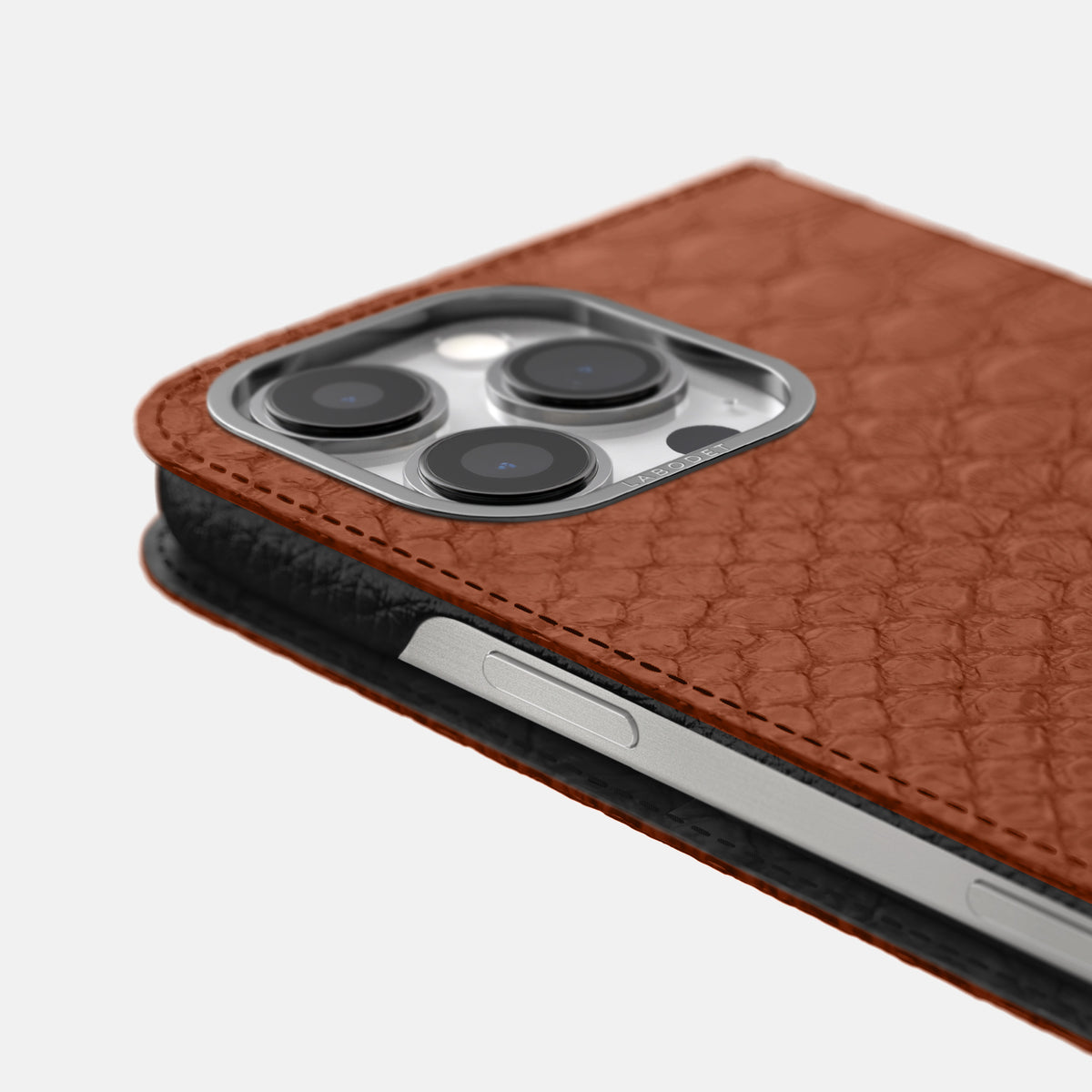Medium Brown iPhone 16 Pro Max Folio Case Python with Steel Metal -5 | Medium-Brown-Steel