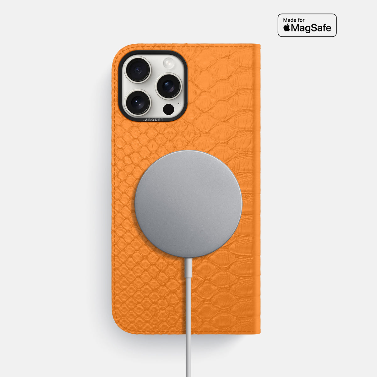 Orange iPhone 16 Pro Max Folio Case Python with Black Metal -3 | Orange-Black