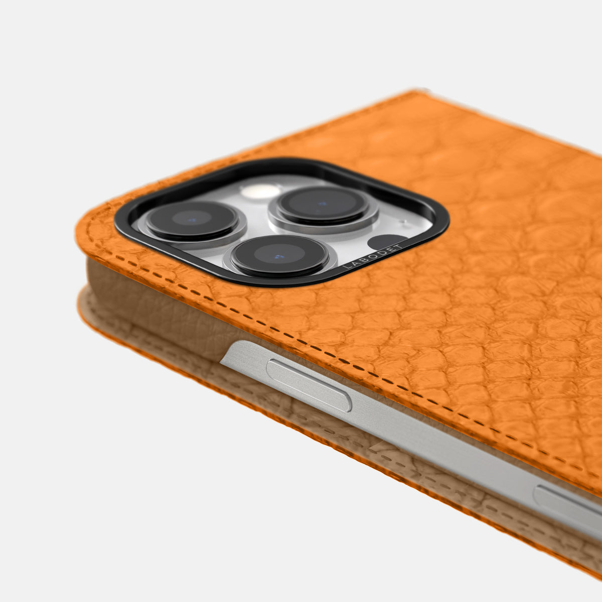 Orange iPhone 16 Pro Max Folio Case Python with Black Metal -5 | Orange-Black