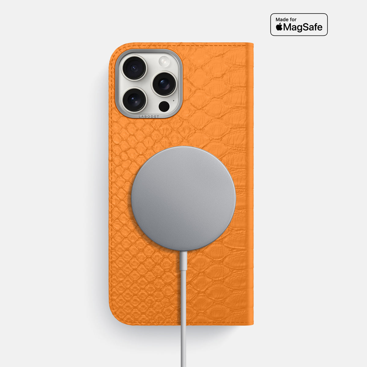 Orange iPhone 16 Pro Max Folio Case Python with Steel Metal -3 | Orange-Steel