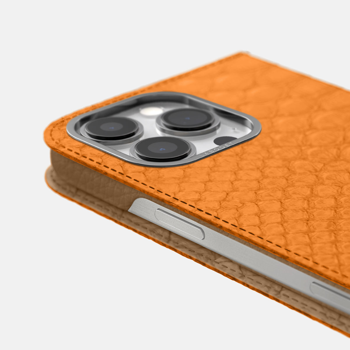 Orange iPhone 16 Pro Max Folio Case Python with Steel Metal -5 | Orange-Steel