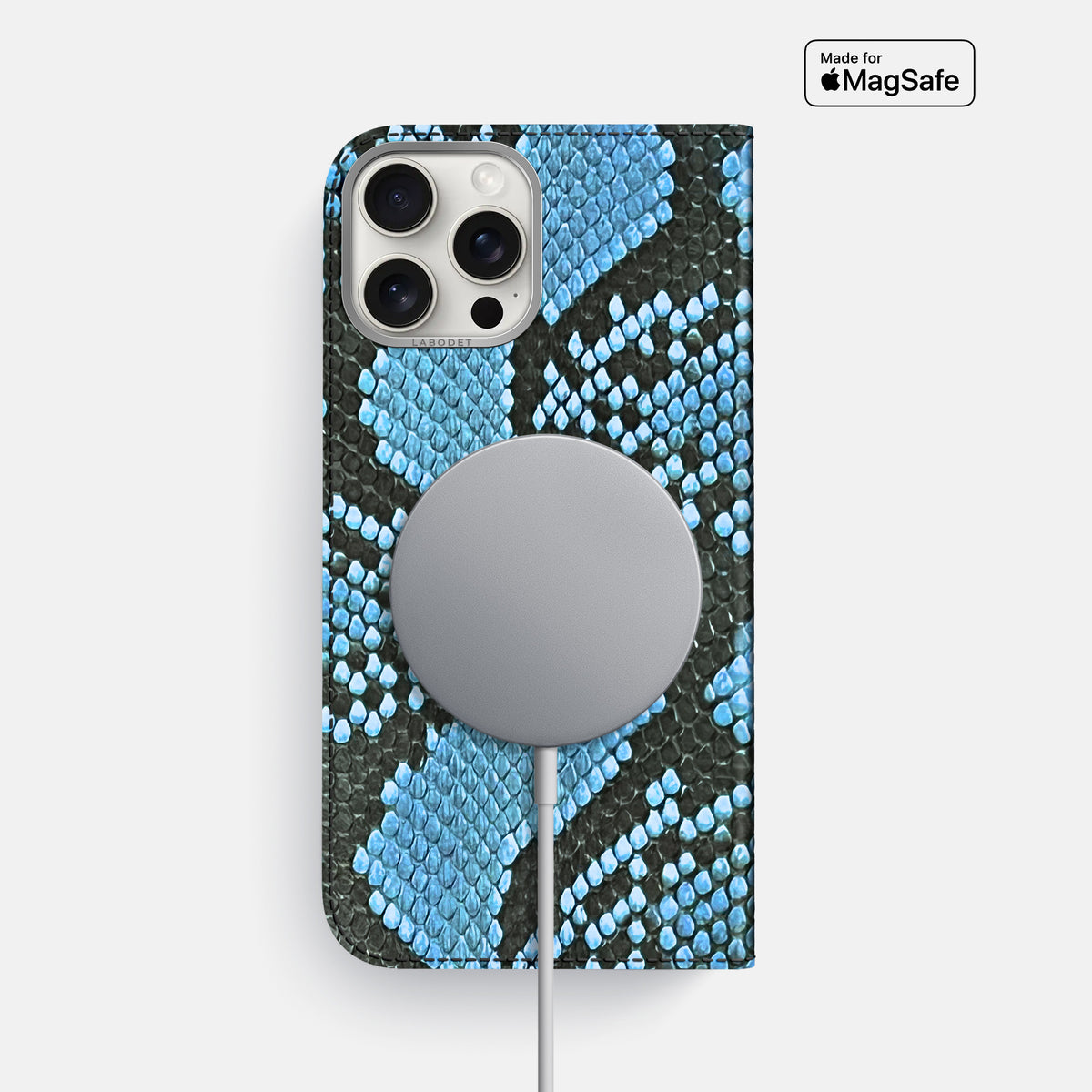 Pacific Blue iPhone 16 Pro Max Folio Case In Python with Steel Metal -3 | Pacific-Blue-Steel