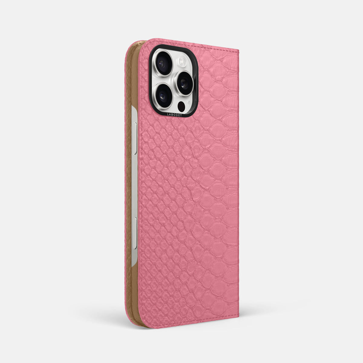 Pink iPhone 16 Pro Max Folio Case Python with Black Metal -1 | Pink-Black