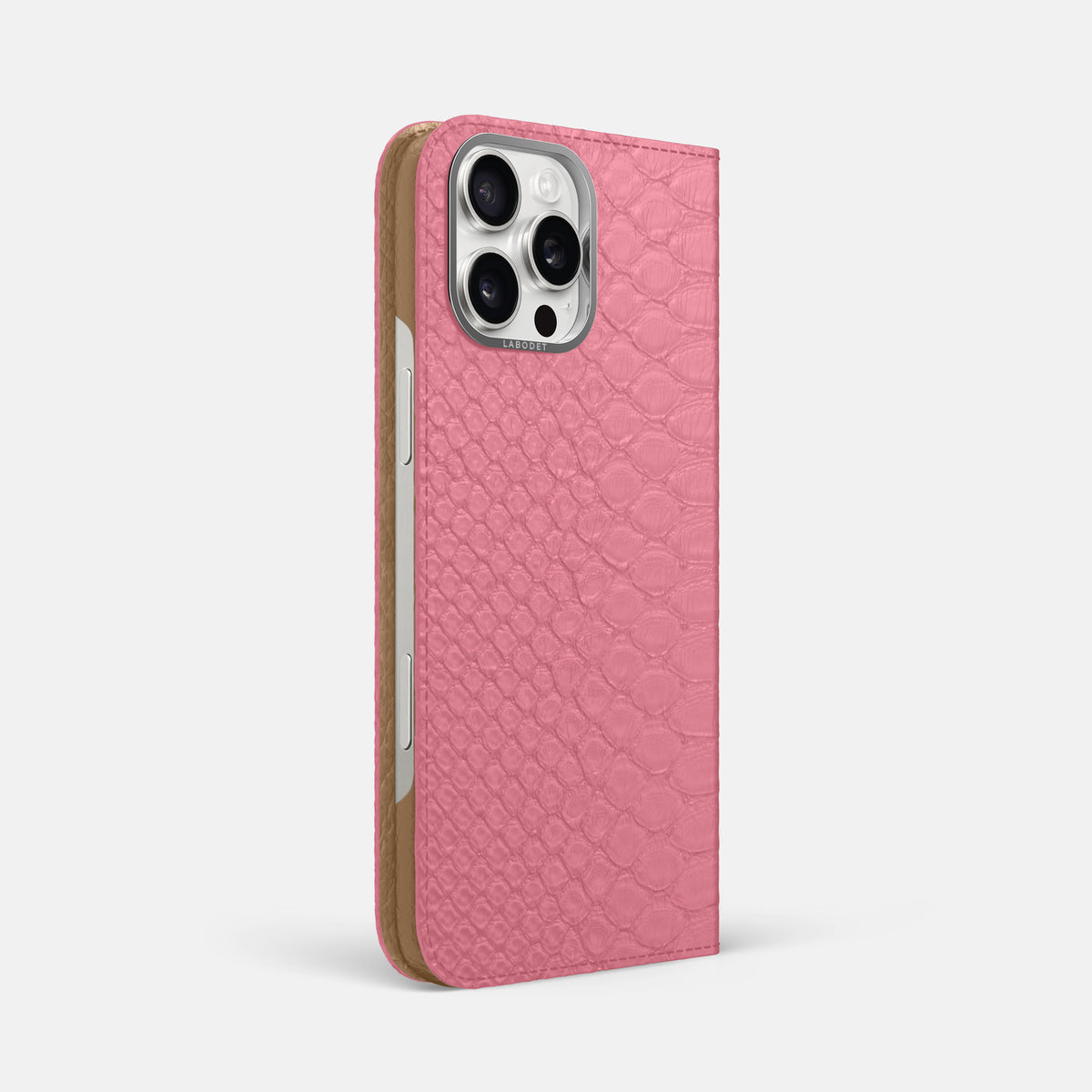 Pink iPhone 16 Pro Max Folio Case Python with Steel Metal -1 | Pink-Steel