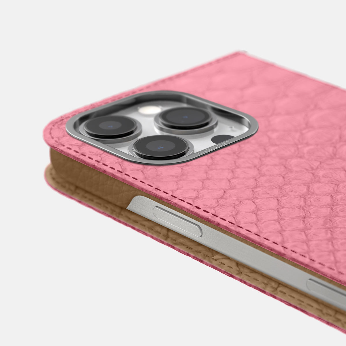 Pink iPhone 16 Pro Max Folio Case Python with Steel Metal -5 | Pink-Steel