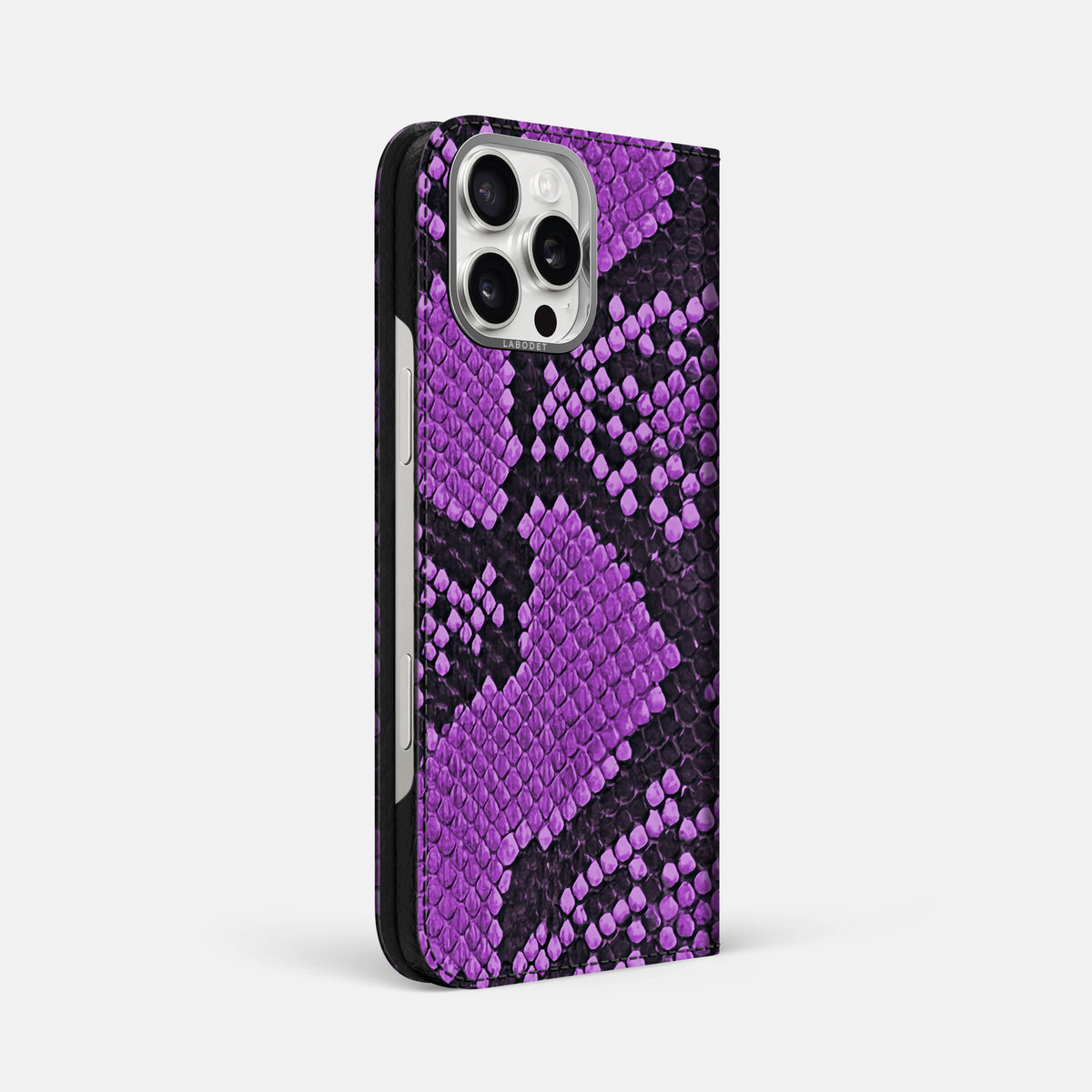 Purple iPhone 16 Pro Max Folio Case In Python with Steel Metal -1 | Purple-Steel
