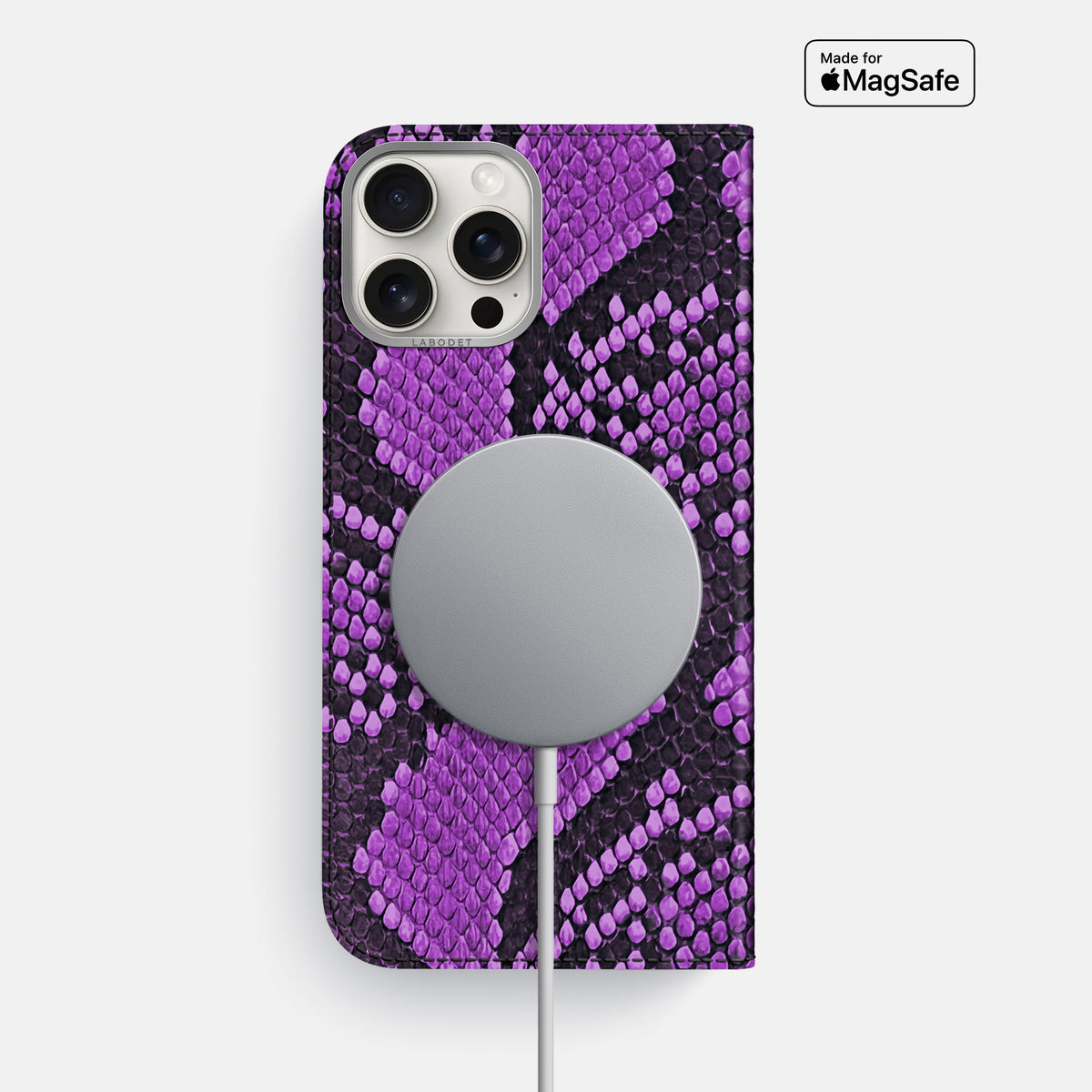 Purple iPhone 16 Pro Max Folio Case In Python with Steel Metal -3 | Purple-Steel