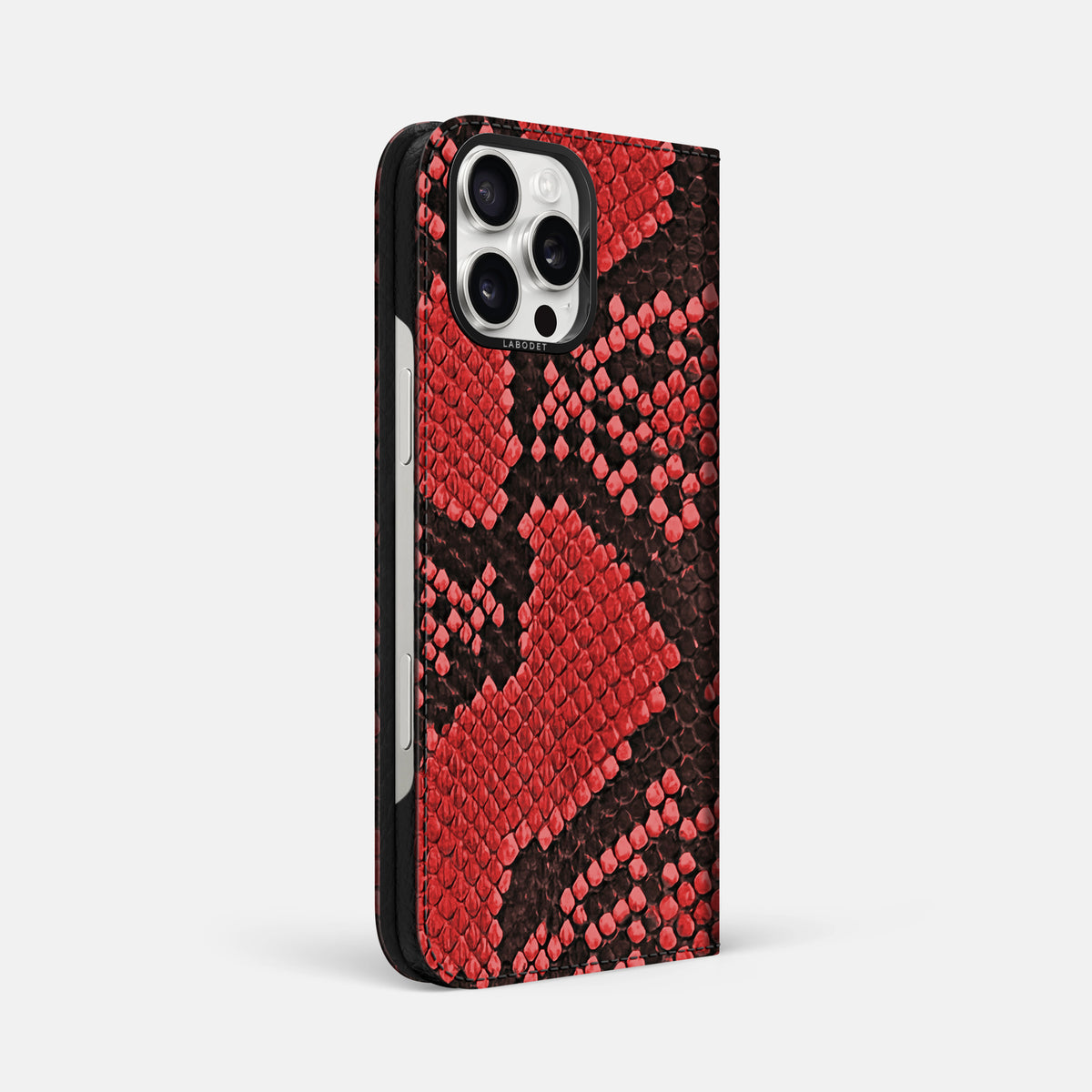 Red iPhone 16 Pro Max Folio Case In Python with Black Metal -1 | Red-Black