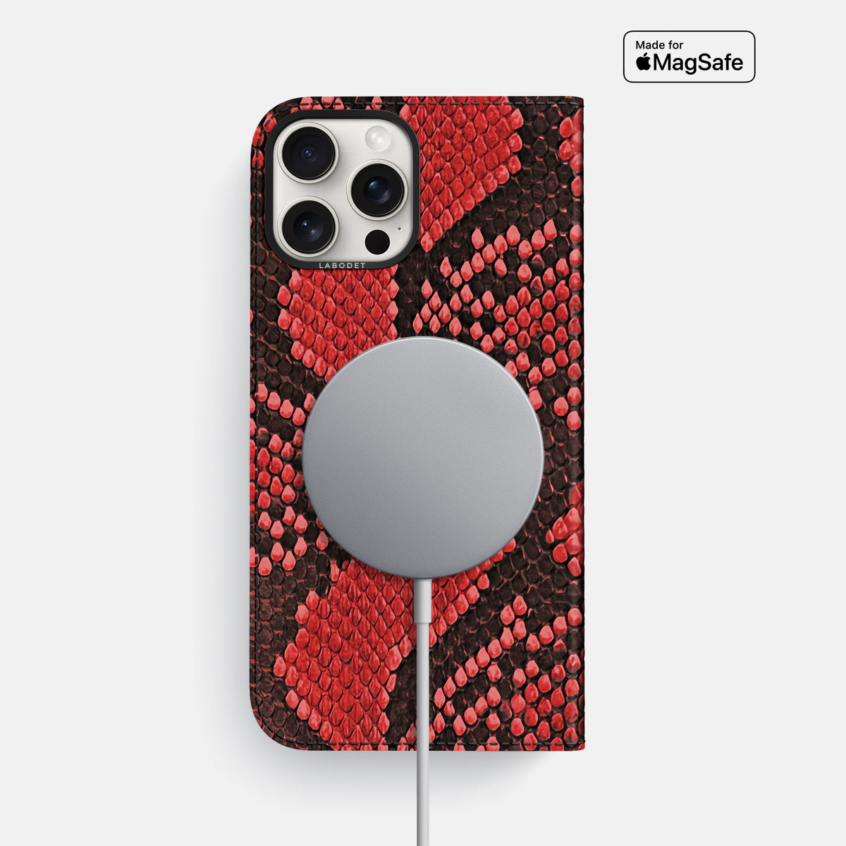 Red iPhone 16 Pro Max Folio Case In Python with Black Metal -3 | Red-Black
