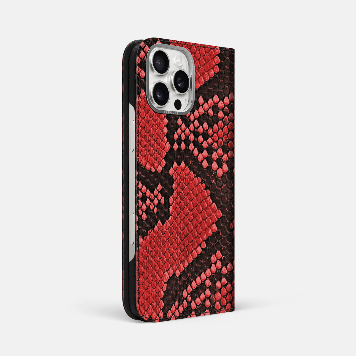 Red iPhone 16 Pro Max Folio Case In Python with Steel Metal -1 | Red-Steel
