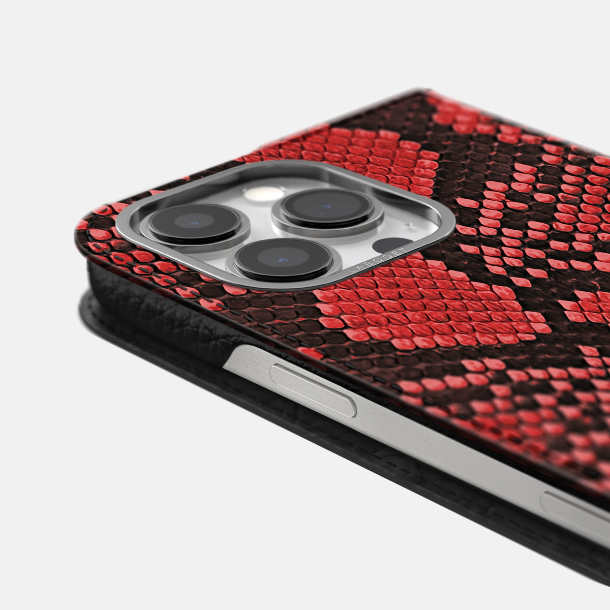 Red iPhone 16 Pro Max Folio Case In Python with Steel Metal -5 | Red-Steel