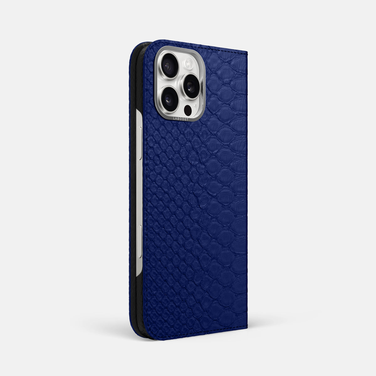 Royal Blue iPhone 16 Pro Max Folio Case Python with Steel Metal -1 | Royal-Blue-Steel
