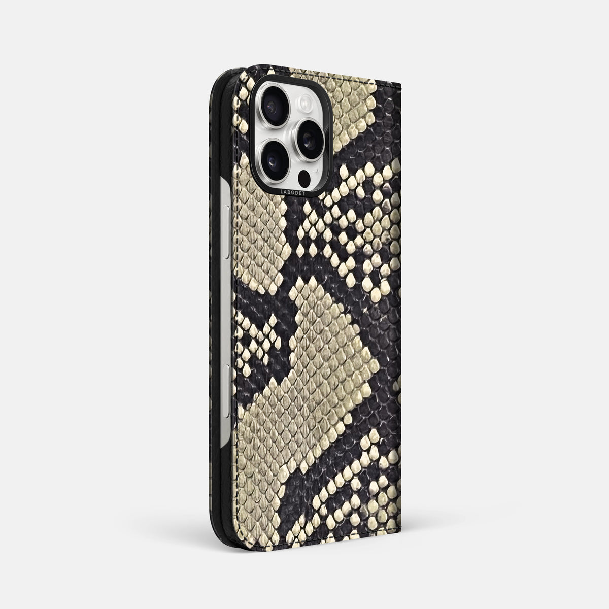 Savannah iPhone 16 Pro Max Folio Case In Python with Black Metal -1 | Savannah-Black
