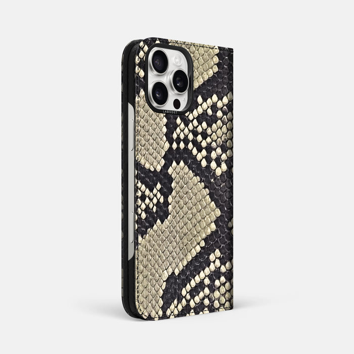 Savannah iPhone 16 Pro Max Folio Case In Python with Black Metal -1 | Savannah-Black