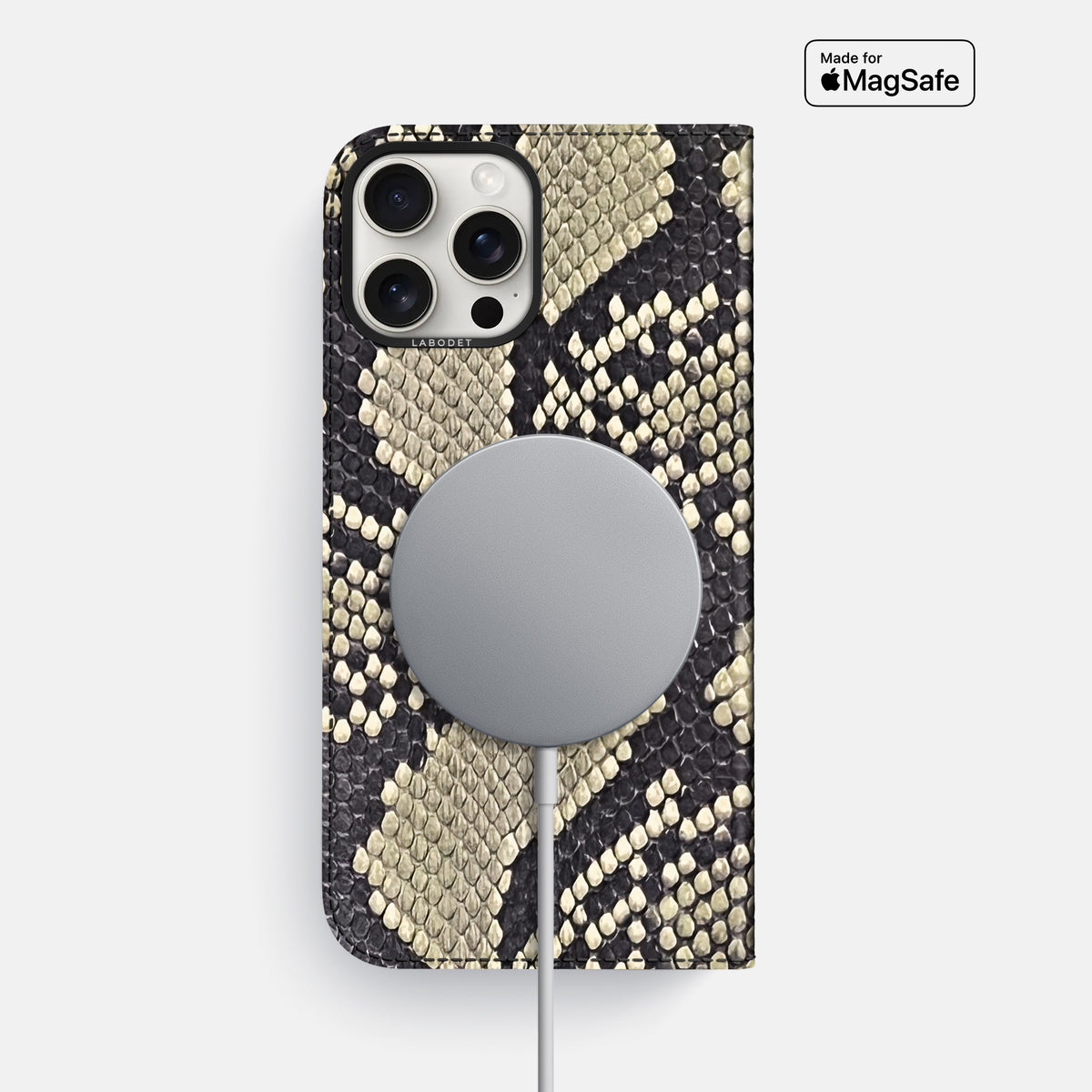 Savannah iPhone 16 Pro Max Folio Case In Python with Black Metal -3 | Savannah-Black