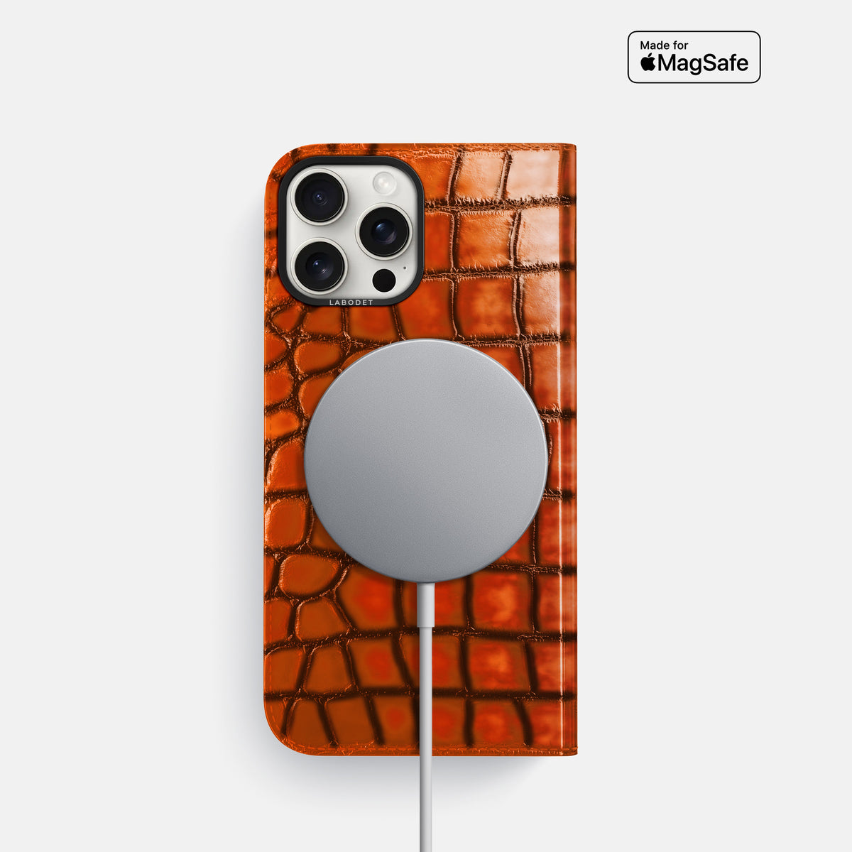 Clay-Court iPhone 16 Pro Folio Magsafe Case Patina Alligator with Black Metal -3 | Clay-Court-Black