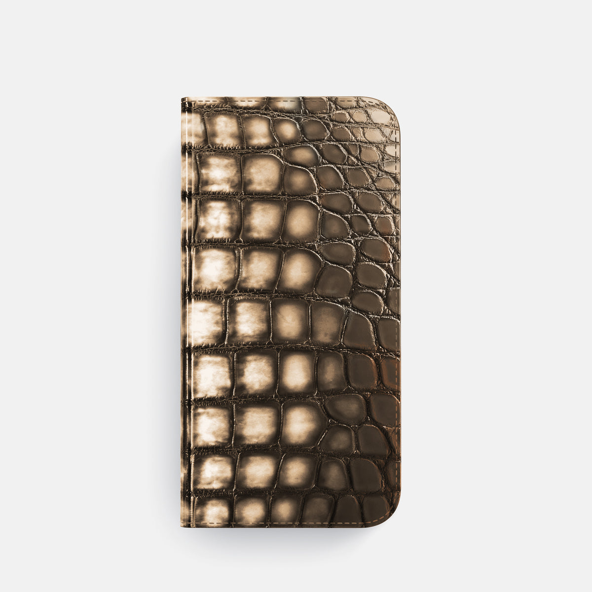 Etoupe iPhone 16 Pro Folio Magsafe Case Patina Alligator with Gold Metal -4 | Etoupe-Gold