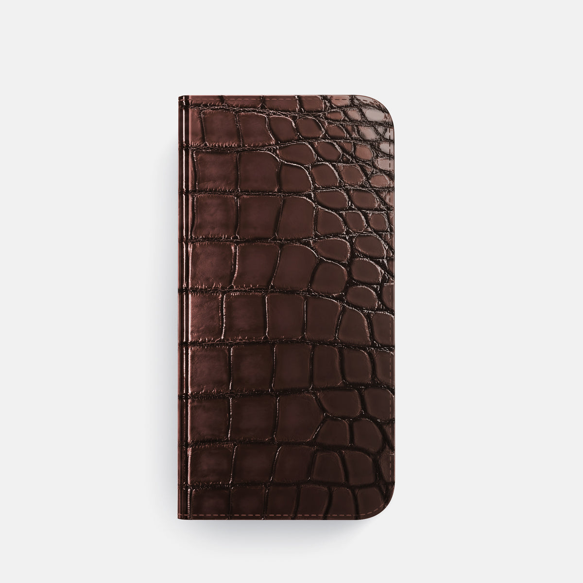 Grape-Wine iPhone 16 Pro Folio Magsafe Case Patina Alligator with Steel Metal -4 | Grape-Wine-Steel