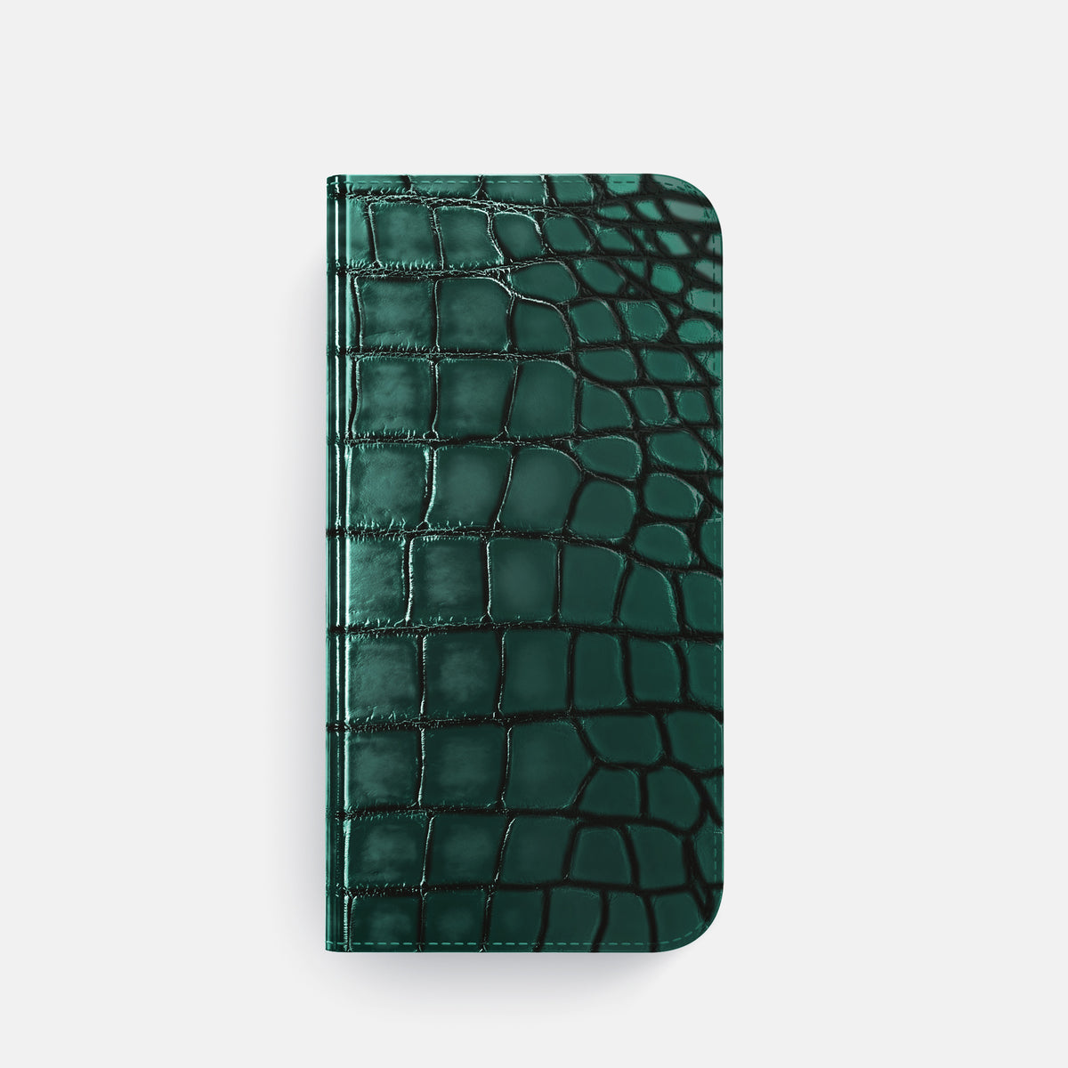 Green iPhone 16 Pro Folio Magsafe Case Patina Alligator with Gold Metal -4 | Green-Gold