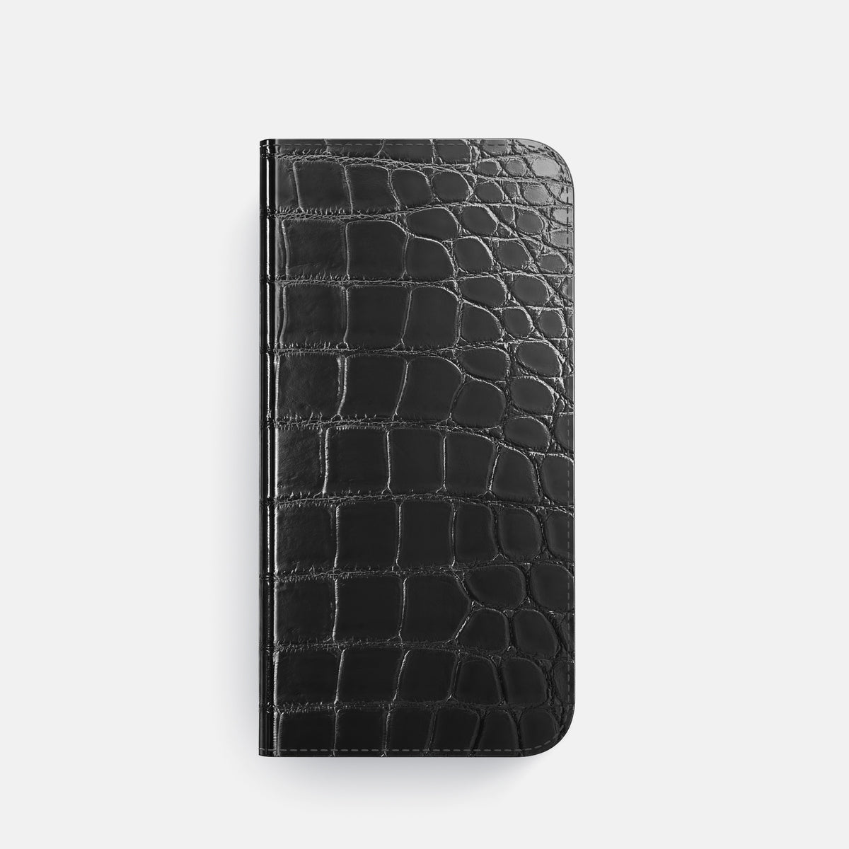 Havana-Black iPhone 16 Pro Folio Magsafe Case Patina Alligator with Gold Metal -4 | Havana-Black-Gold