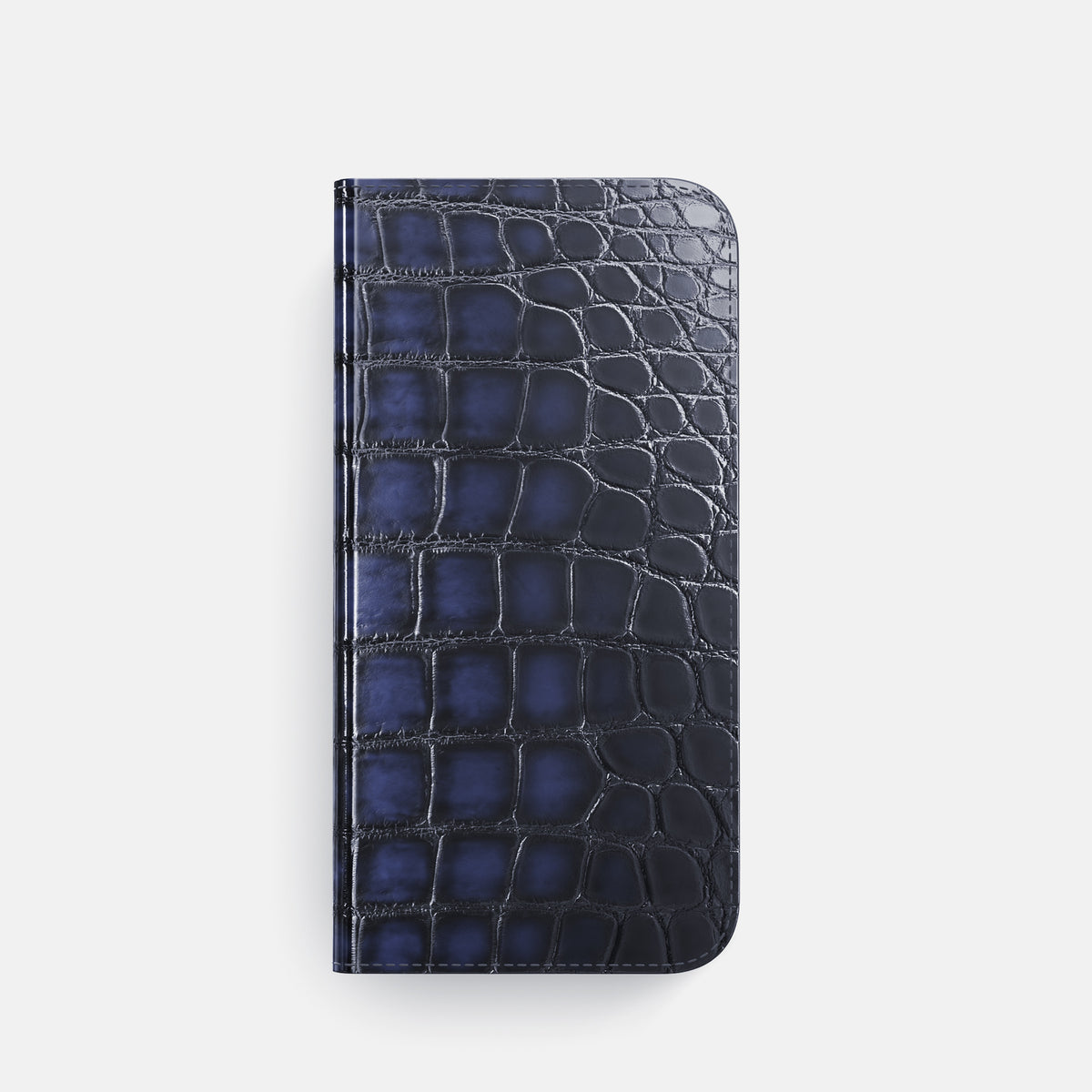 Havana-Blue iPhone 16 Pro Folio Magsafe Case Patina Alligator with Black Metal -4 | Havana-Blue-Black