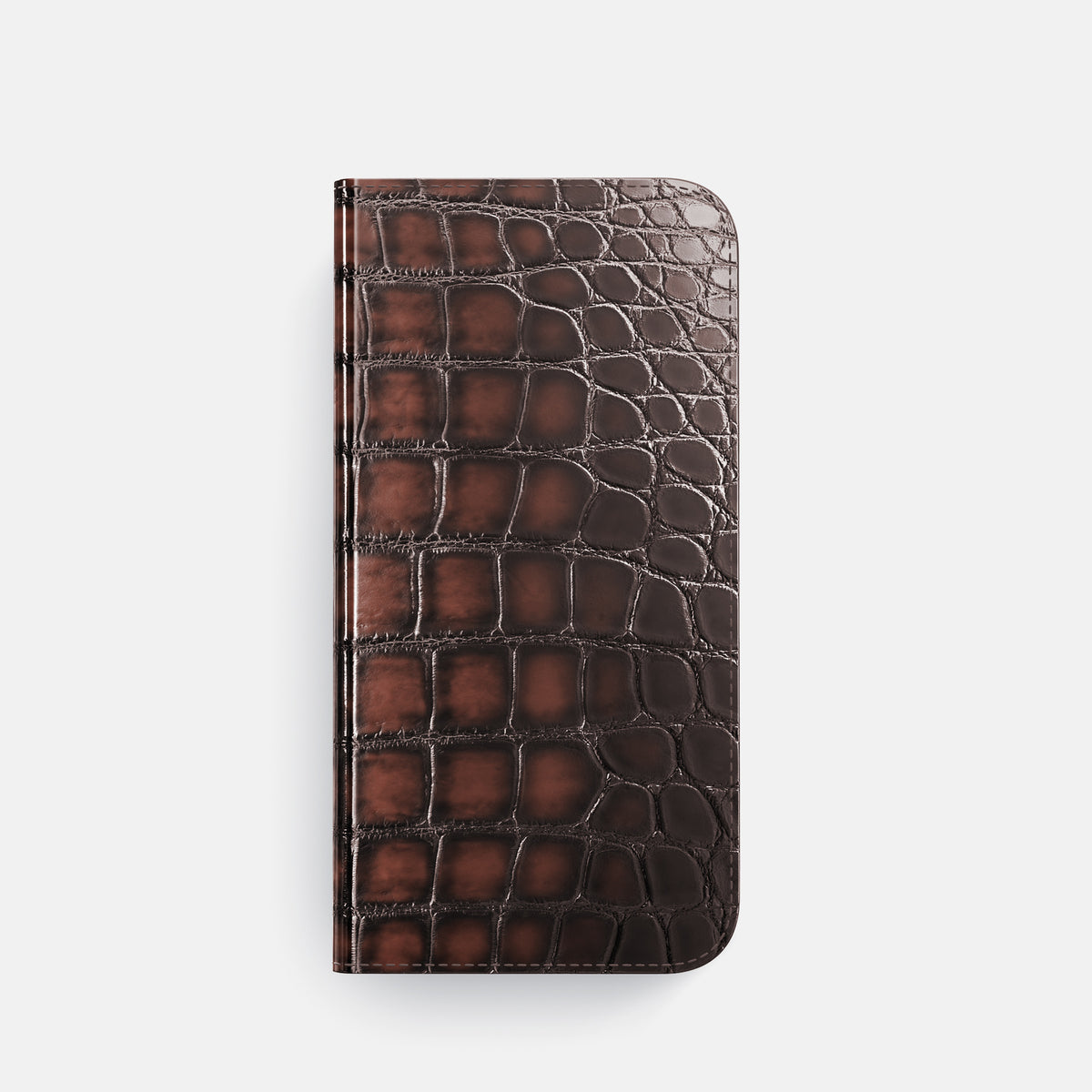 Havana-Brown iPhone 16 Pro Folio Magsafe Case Patina Alligator with Black Metal -4 | Havana-Brown-Black