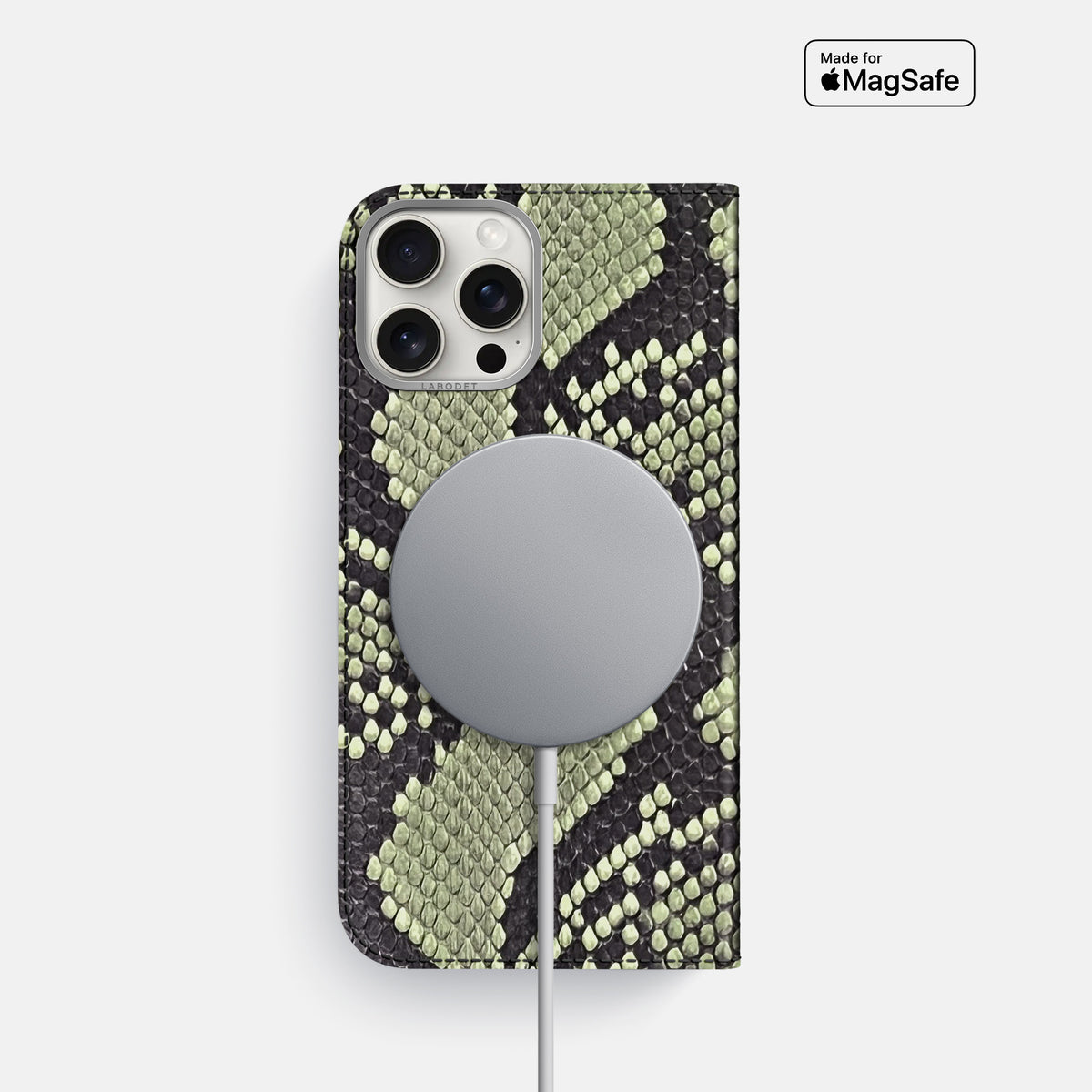 Army Green iPhone 16 Pro Folio Case In Python with Steel Metal -3 | Army-Green-Steel