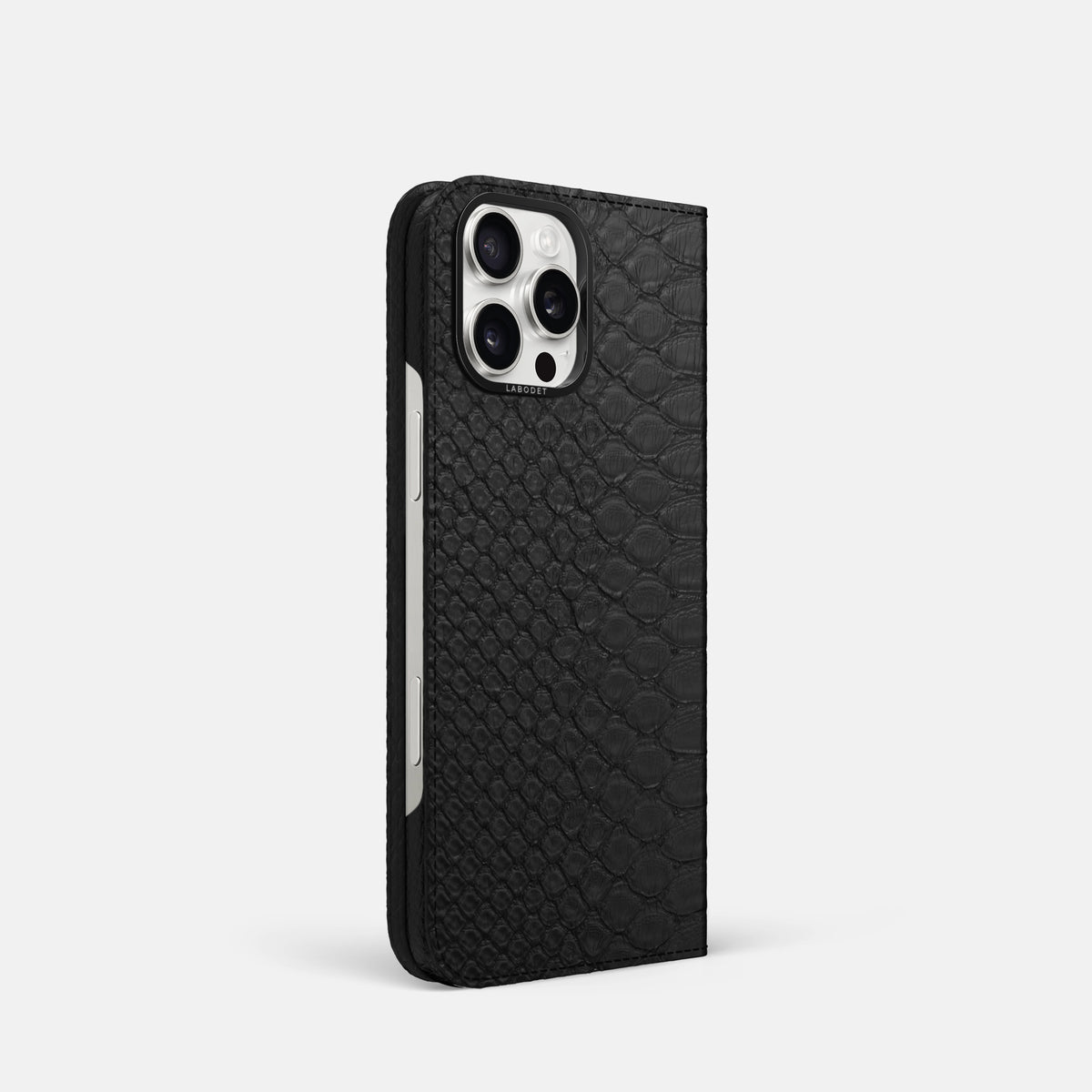 Black iPhone 16 Pro Folio Case Python with Black Metal -1 | Black-Black