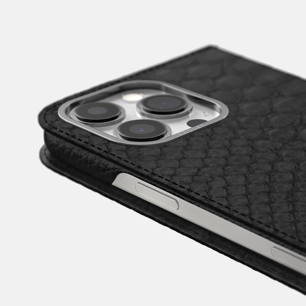 Black iPhone 16 Pro Folio Case Python with Steel Metal -5 | Black-Steel
