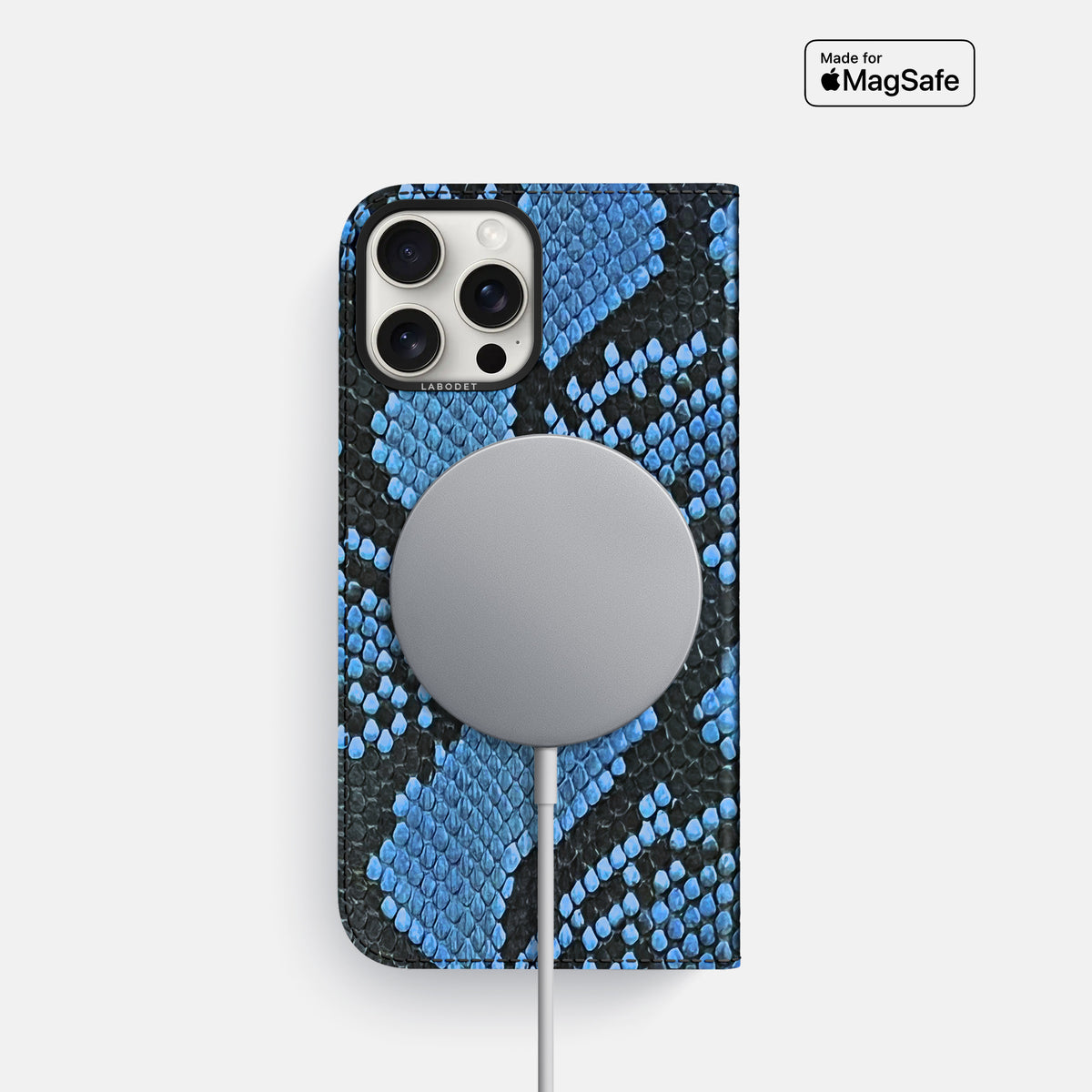 Blue-Jeans iPhone 16 Pro Folio Case In Python with Black Metal -3 | Blue-Jeans-Black