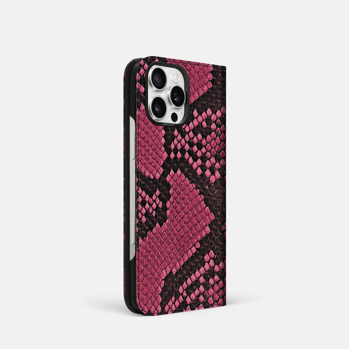 Burgundy iPhone 16 Pro Folio Case In Python with Black Metal -1 | Burgundy-Black