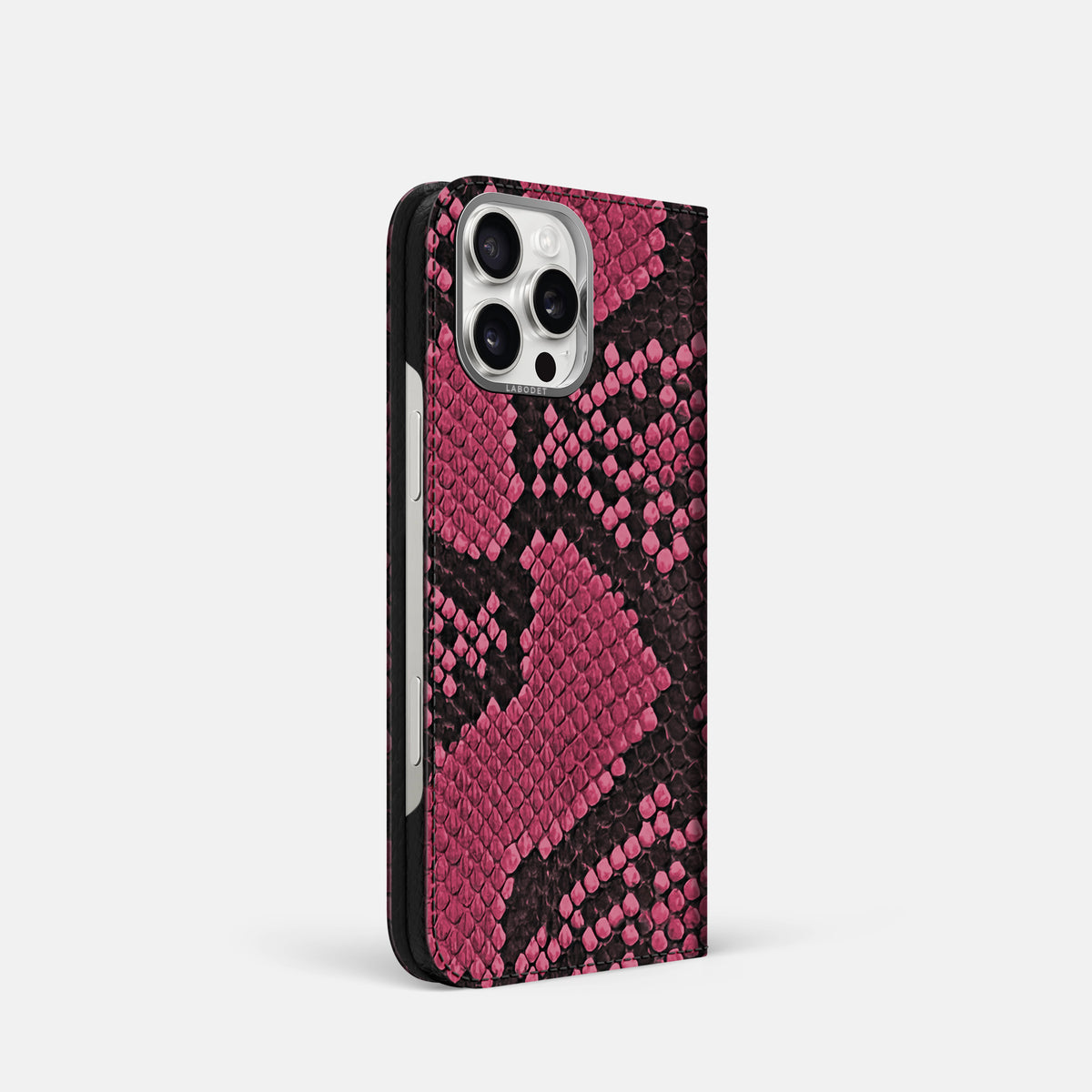 Burgundy iPhone 16 Pro Folio Case In Python with Steel Metal -1 | Burgundy-Steel