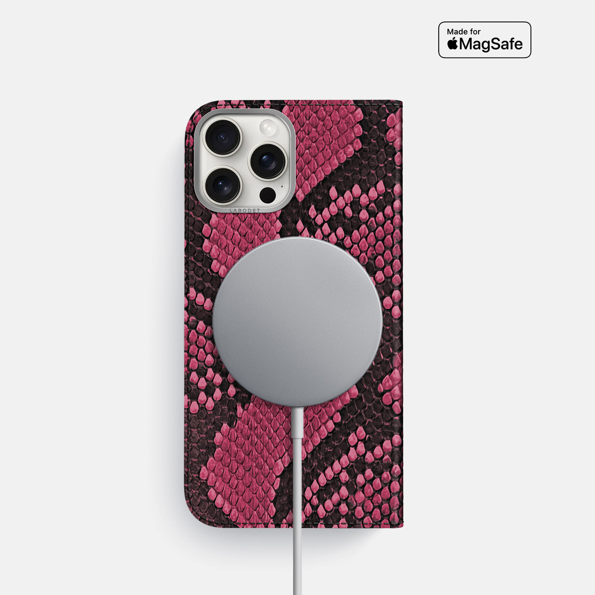 Burgundy iPhone 16 Pro Folio Case In Python with Steel Metal -3 | Burgundy-Steel